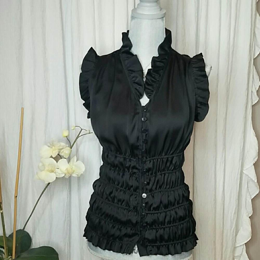 Agora Ruched Ruffled Sleeveless  Blouse Size S